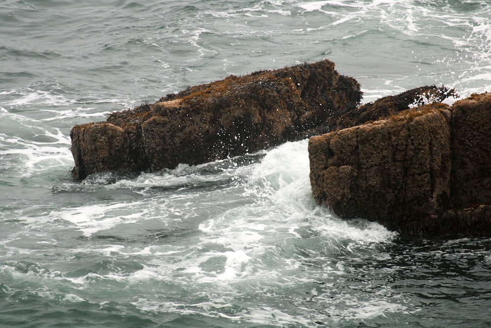 a couple of rocks that are in the water