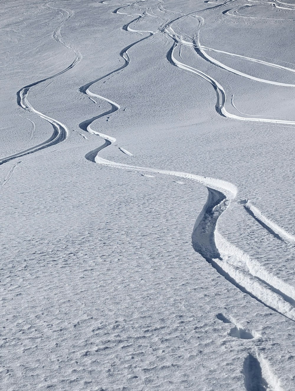 a person riding skis down a snow covered slope