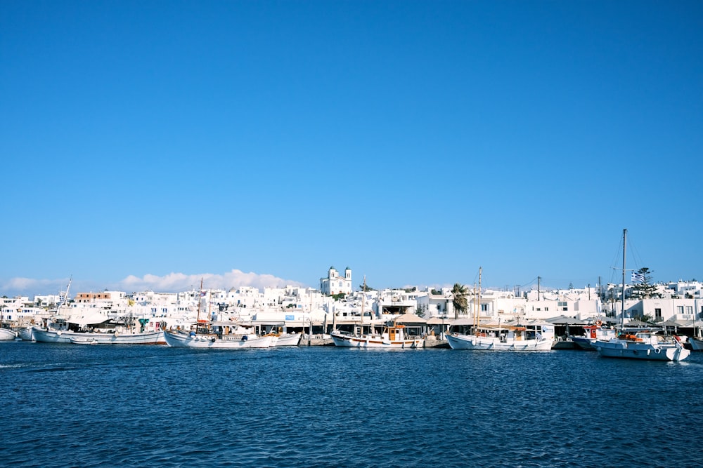 a group of boats floating on top of a body of water