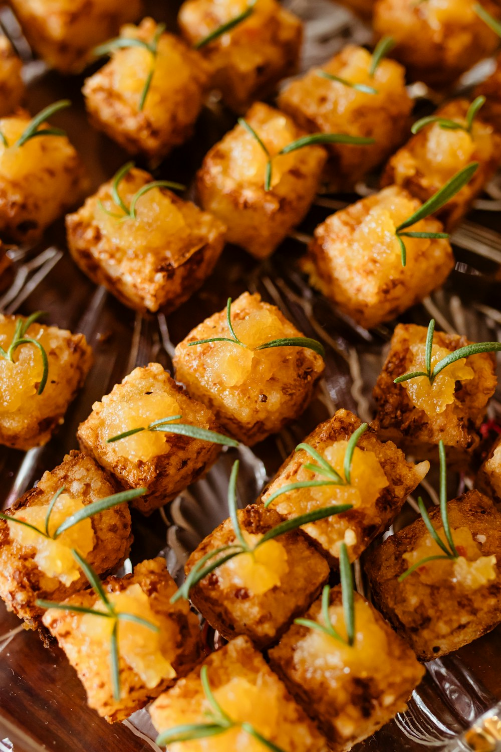 a close up of a tray of food on a table