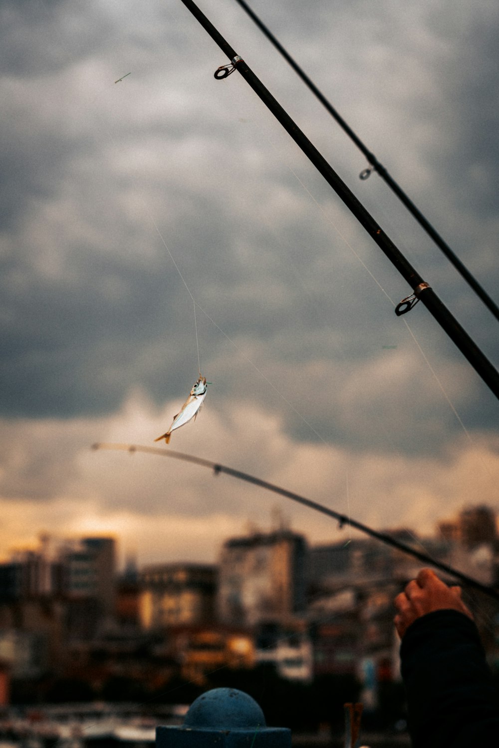 a person flying a kite in a cloudy sky