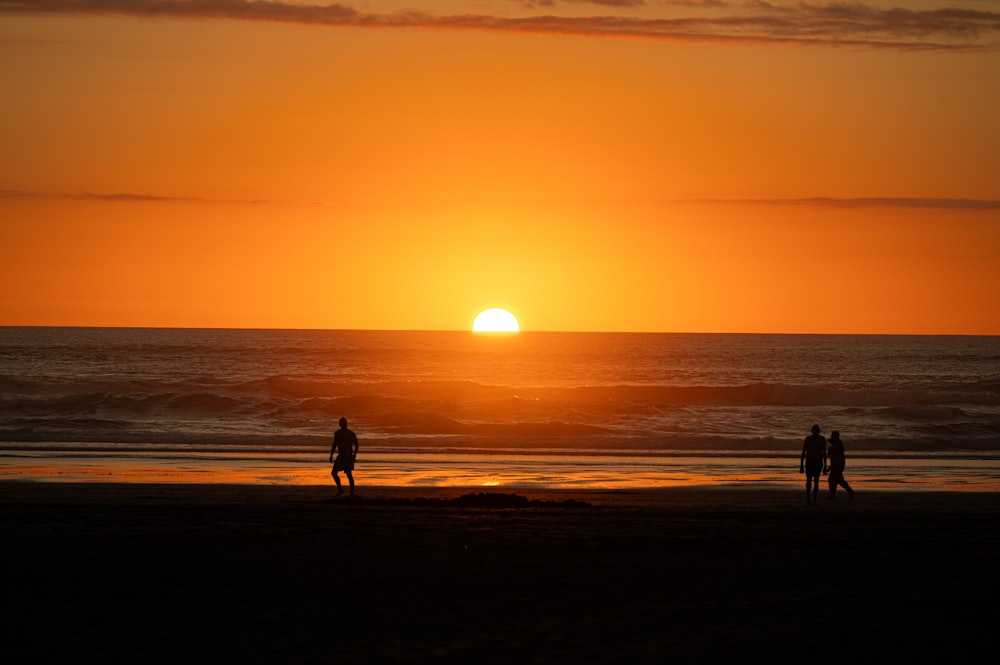 a couple of people standing on top of a beach