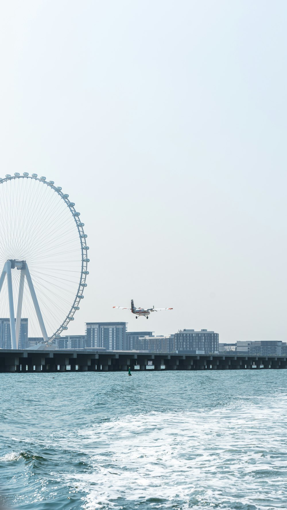 a large ferris wheel sitting next to a large body of water