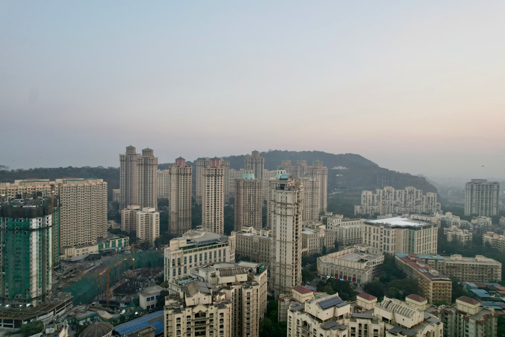 a view of a city with tall buildings