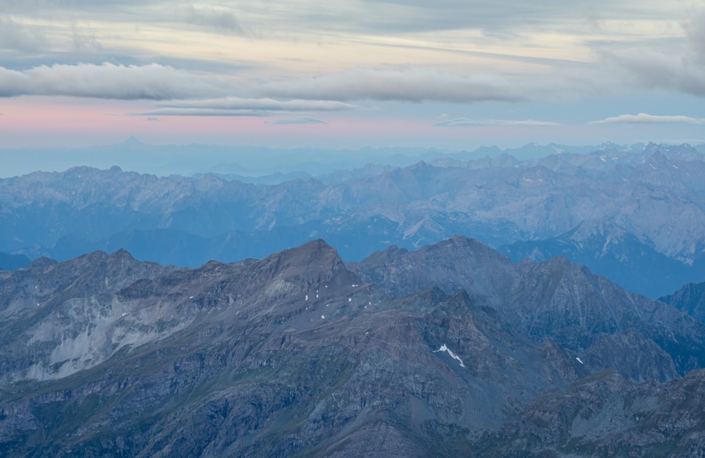 a view of a mountain range from an airplane