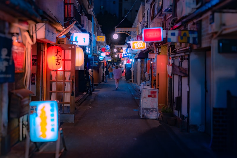street recruitment, nightlife district, police arrest, neon signs alley