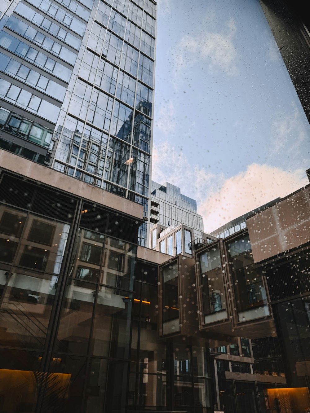 a view of a very tall building through a window