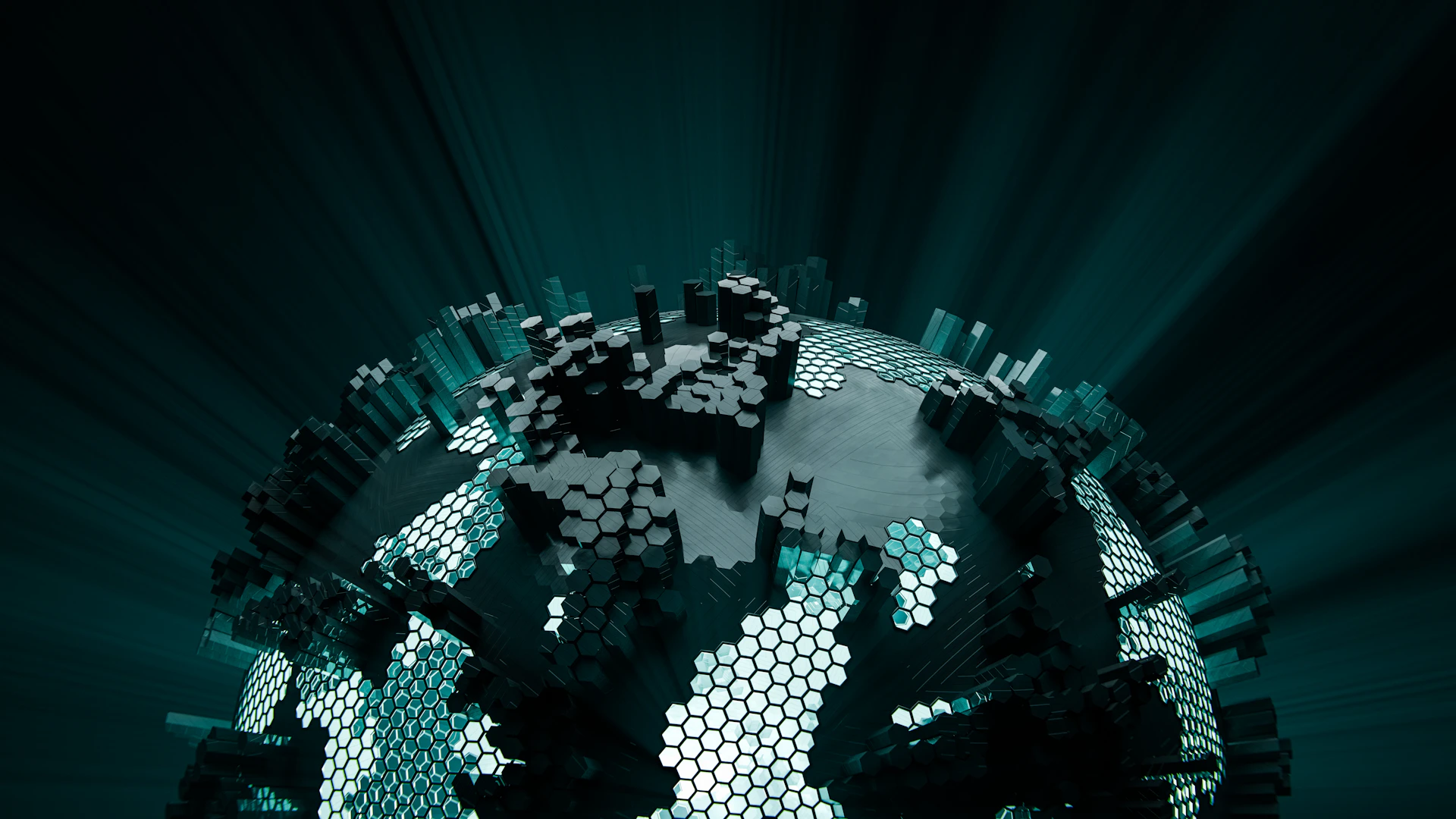 a stylized image of a person standing in front of a globe