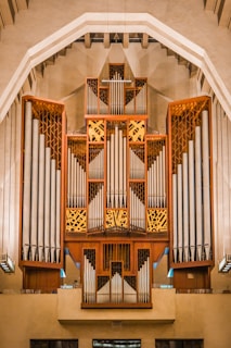 a large pipe organ in a building