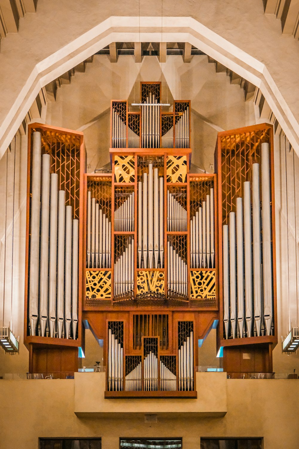 a large pipe organ in a building