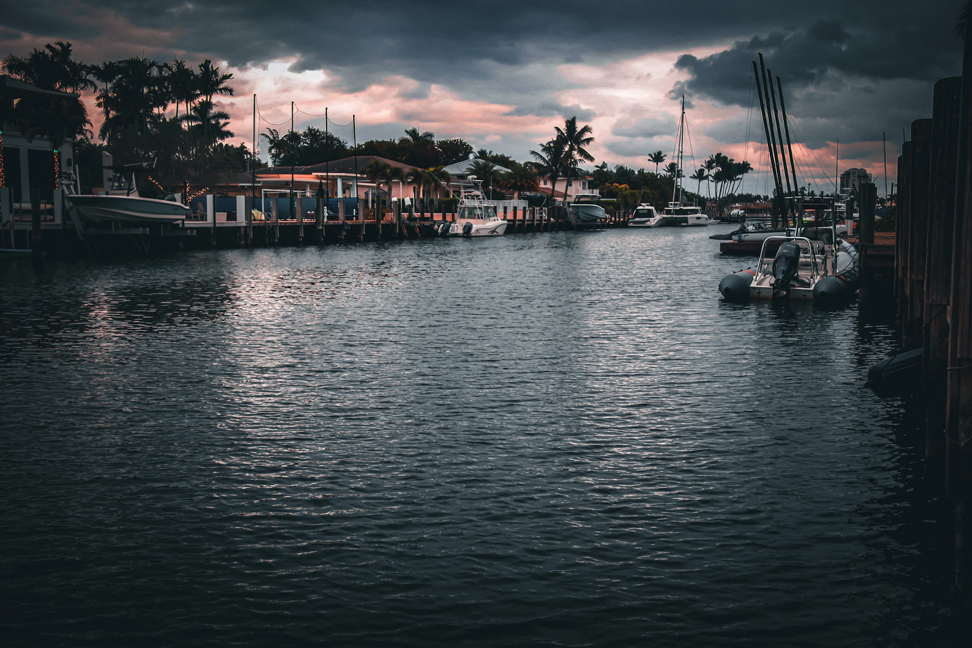Marina with boats and palm trees in Fort Lauderdale
