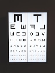 a close up of an eye chart on a wall
