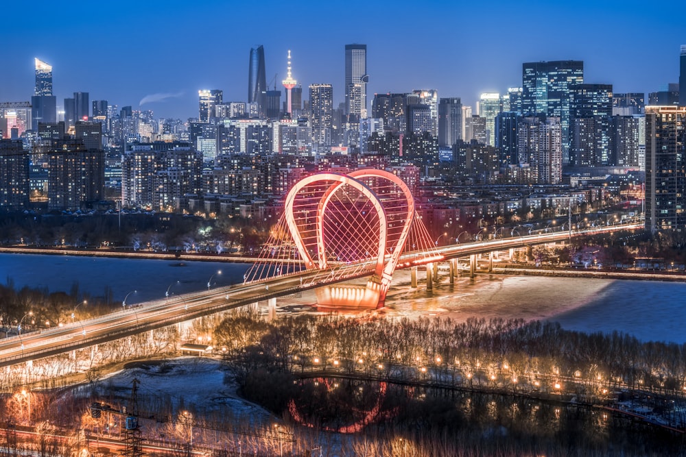 a ferris wheel in the middle of a city at night