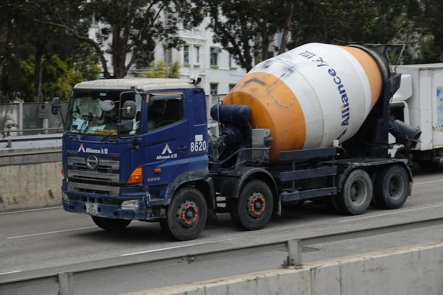 Cement truck for construction material transport