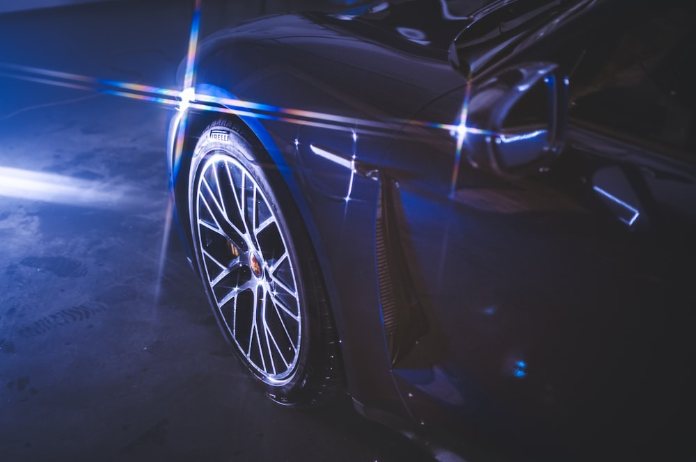 a close up of a car's wheel and tire