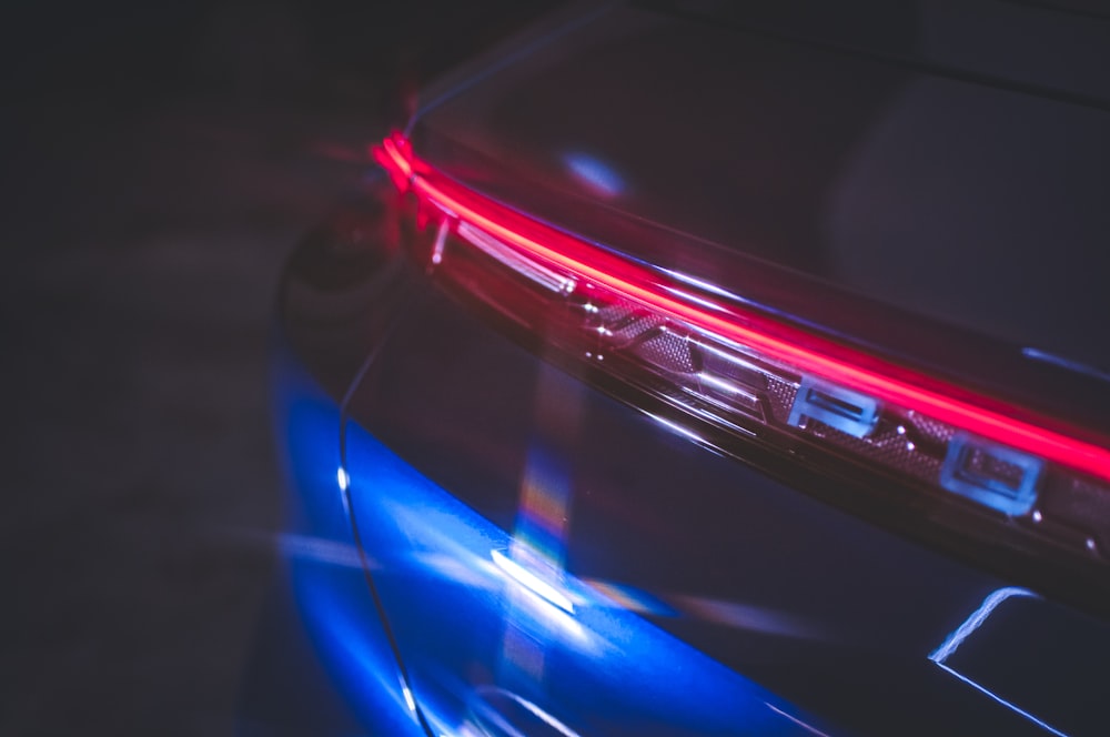 a close up of the tail lights of a car