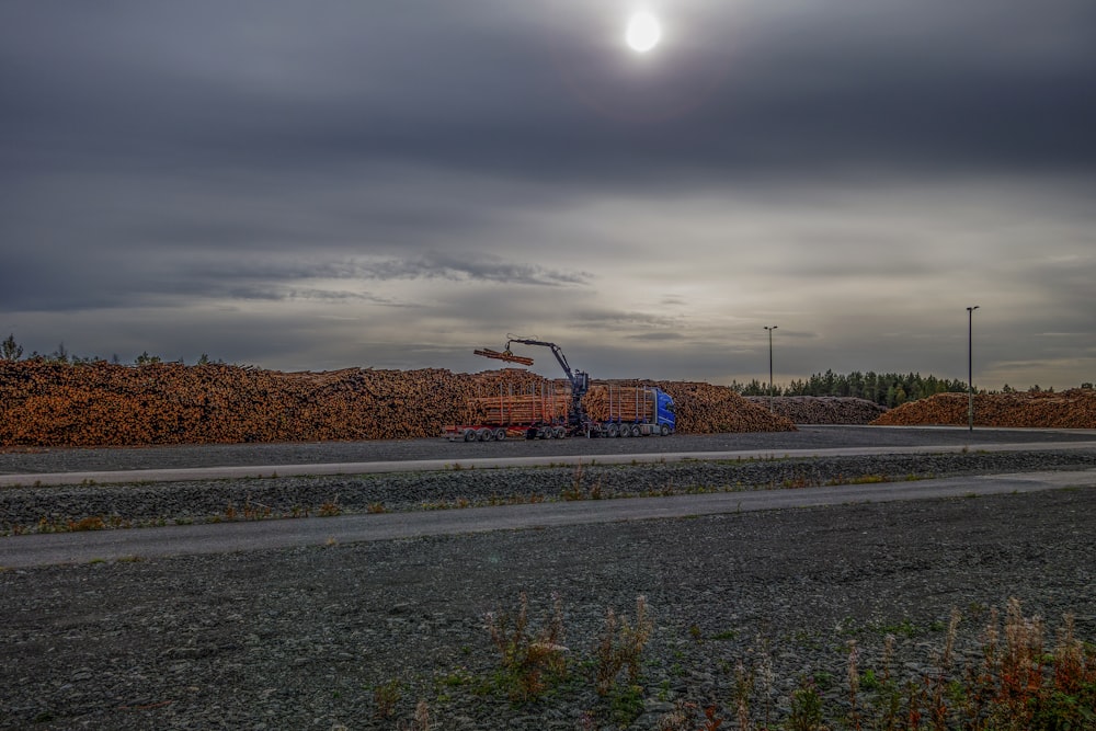 a truck is parked on the side of the road