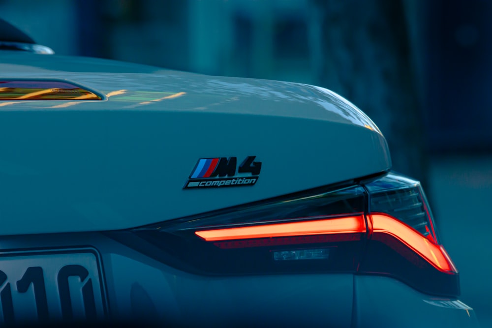 a close up of the tail lights of a car