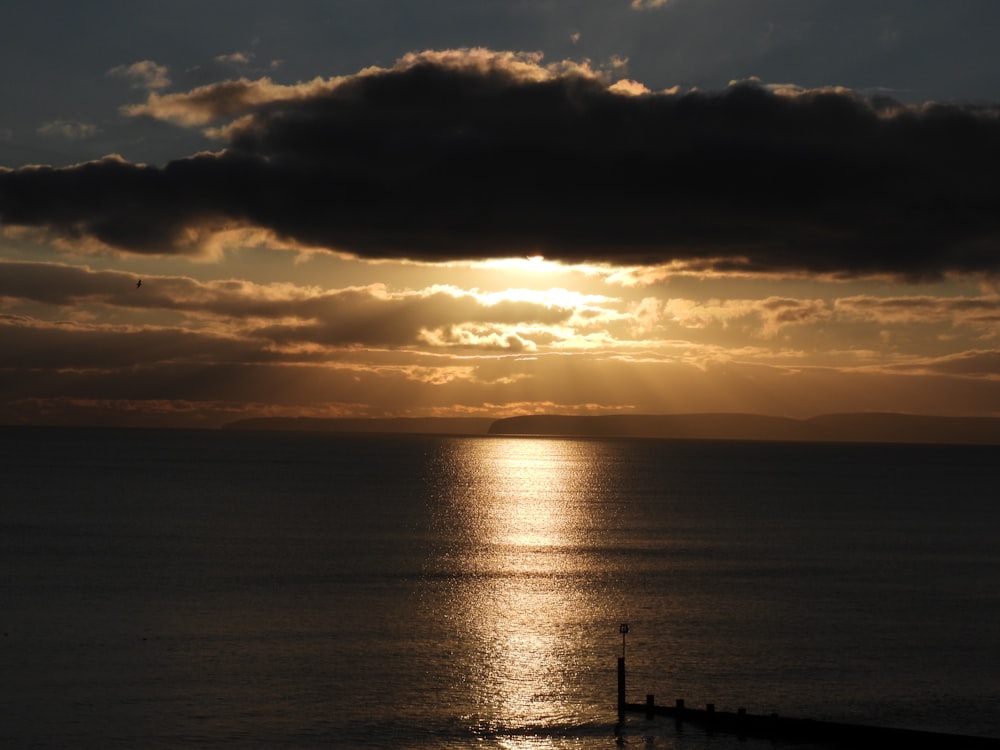 a large body of water under a cloudy sky