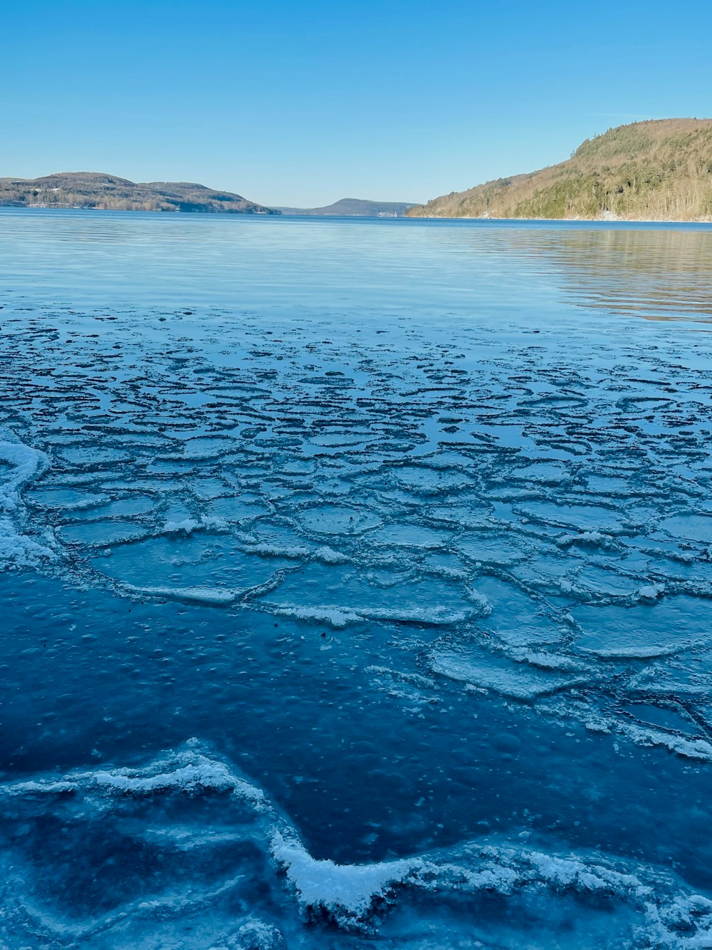 a large body of water with ice on it