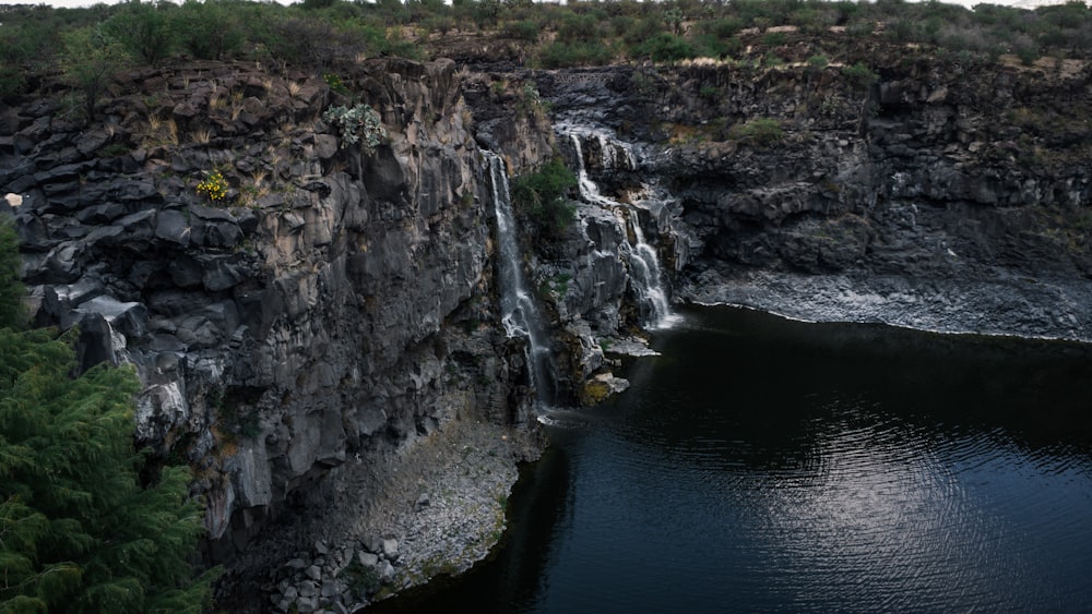 a body of water with a waterfall in the middle of it