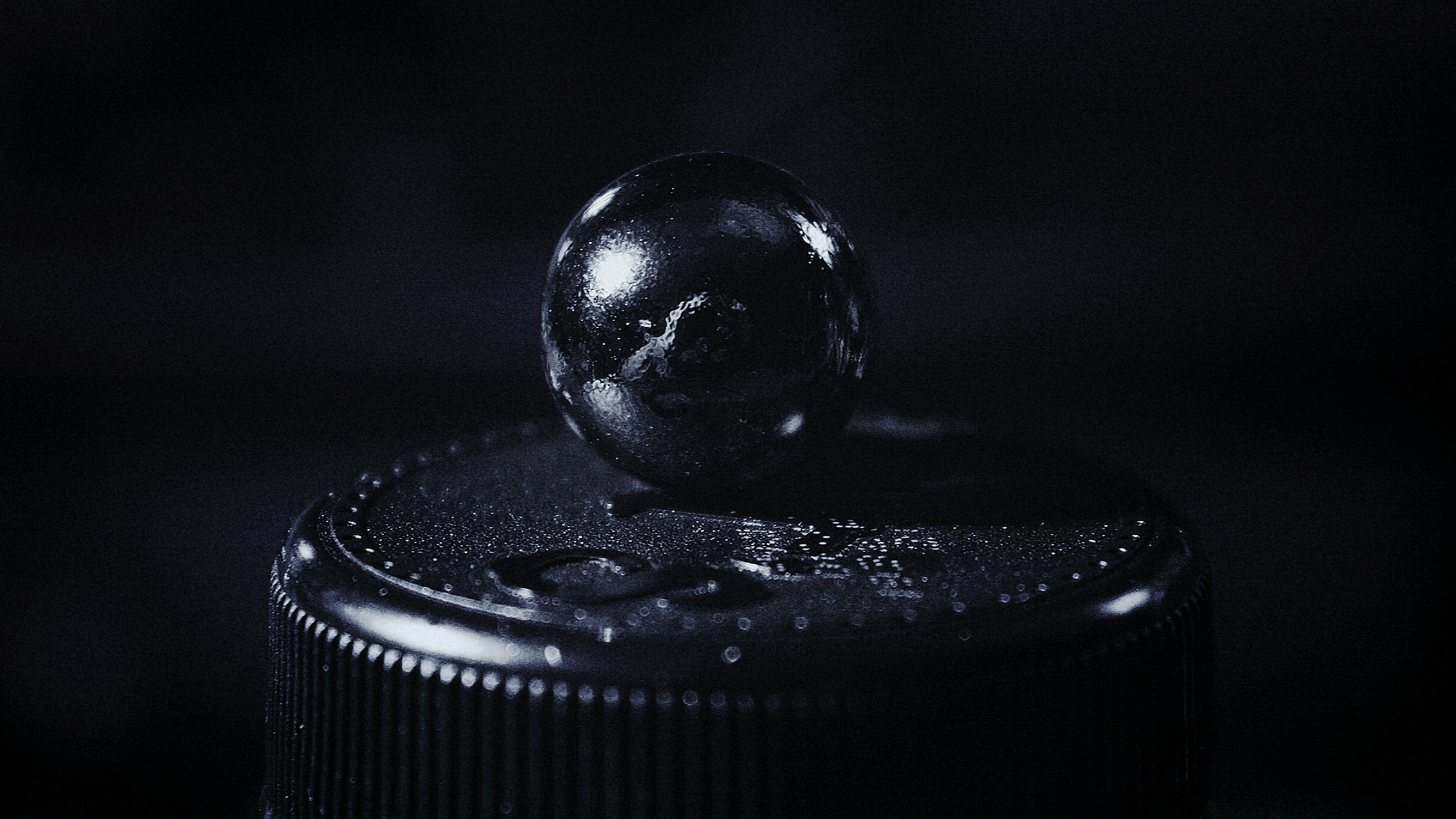 a black and white photo of a glass ball
