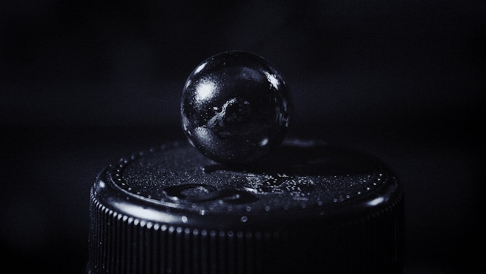 uma foto em preto e branco de uma bola de vidro