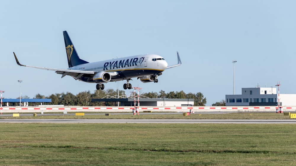 a large jetliner taking off from an airport runway