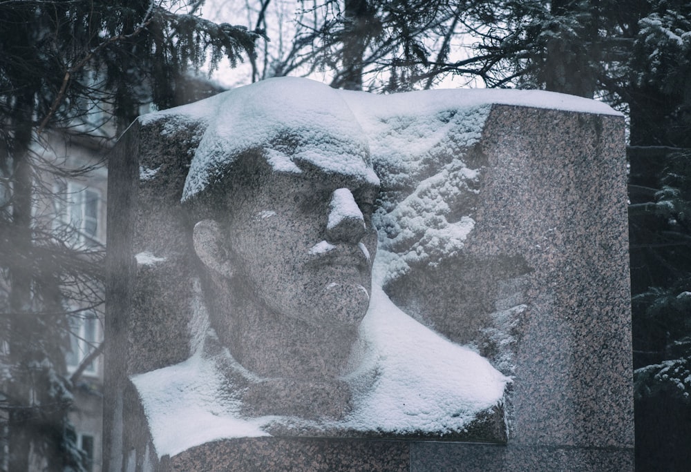a statue of a man covered in snow