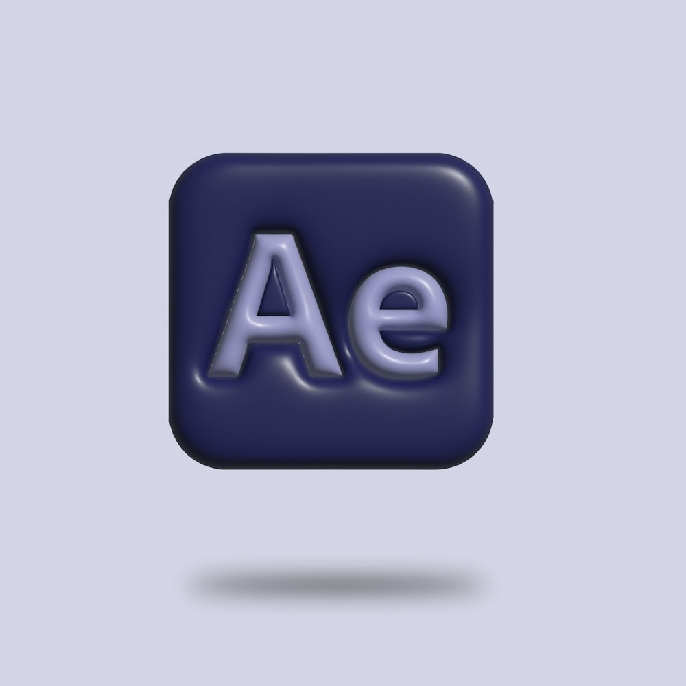 a blue square button with the word ae on it