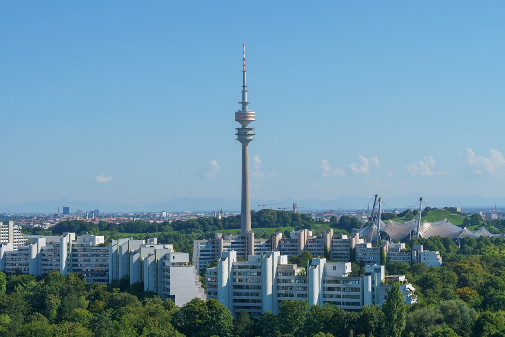 a tall tower in the middle of a city