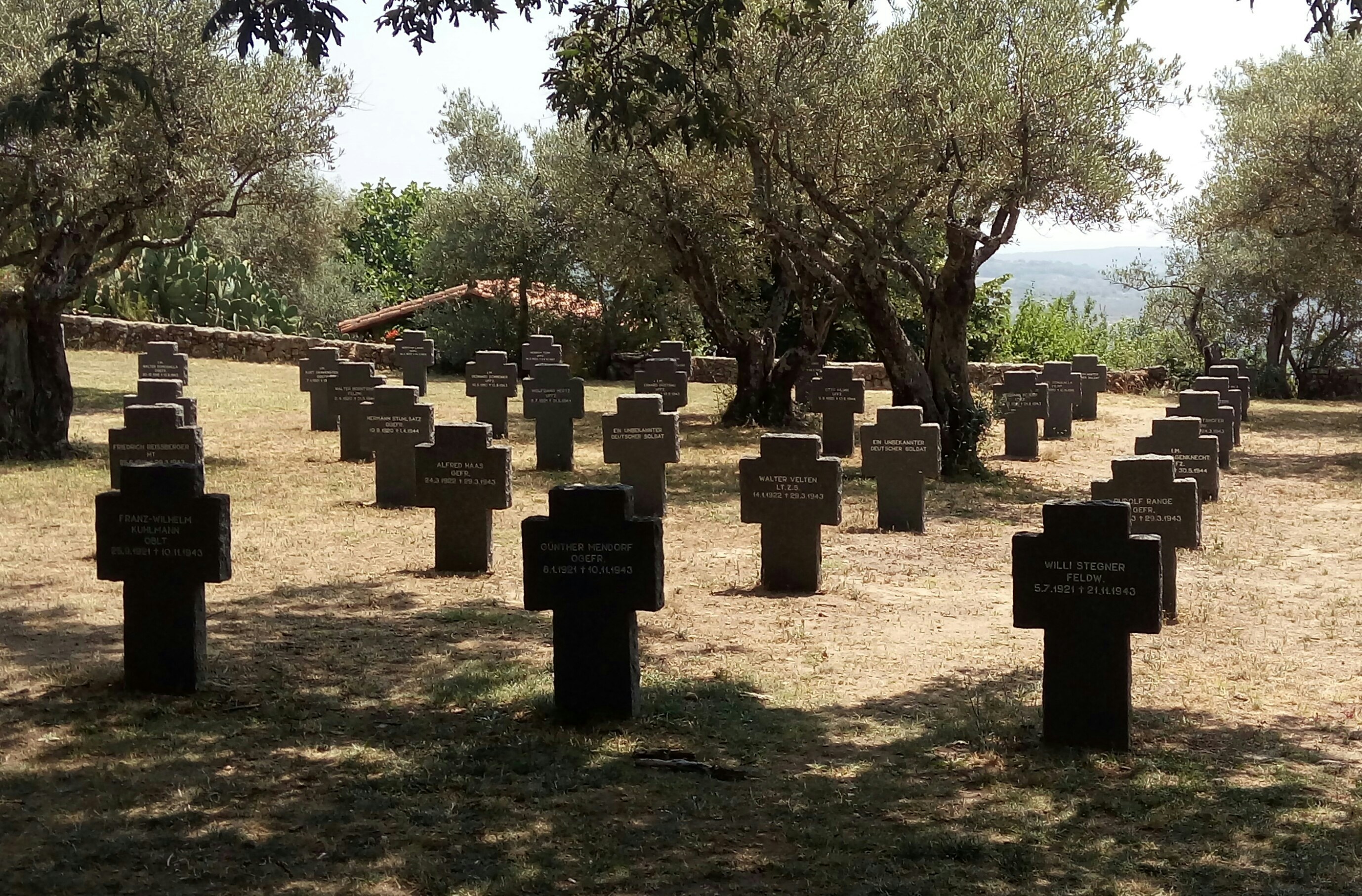 a cemetery with many headstones and trees in the background