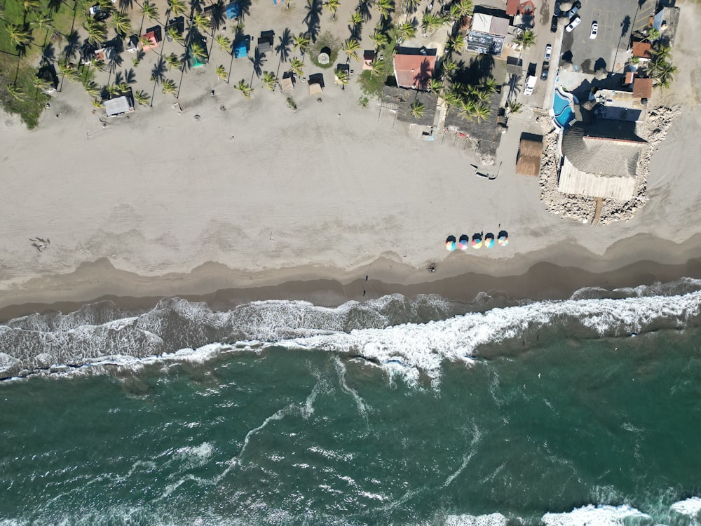 an aerial view of a beach and ocean