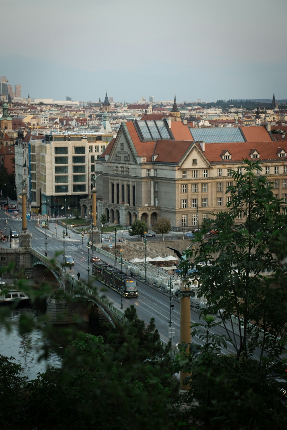 a view of a city with a river running through it