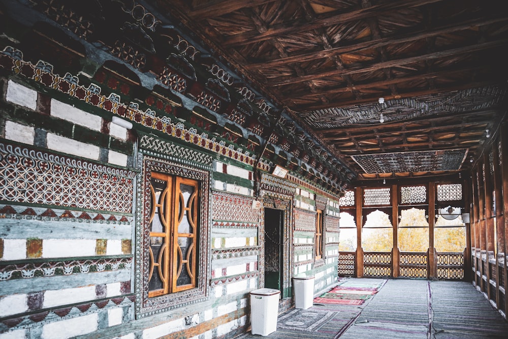 a room that has a lot of wood and tile on it