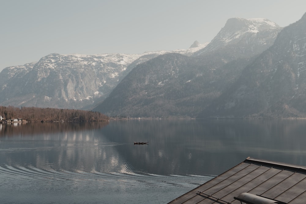 a lake with mountains in the background