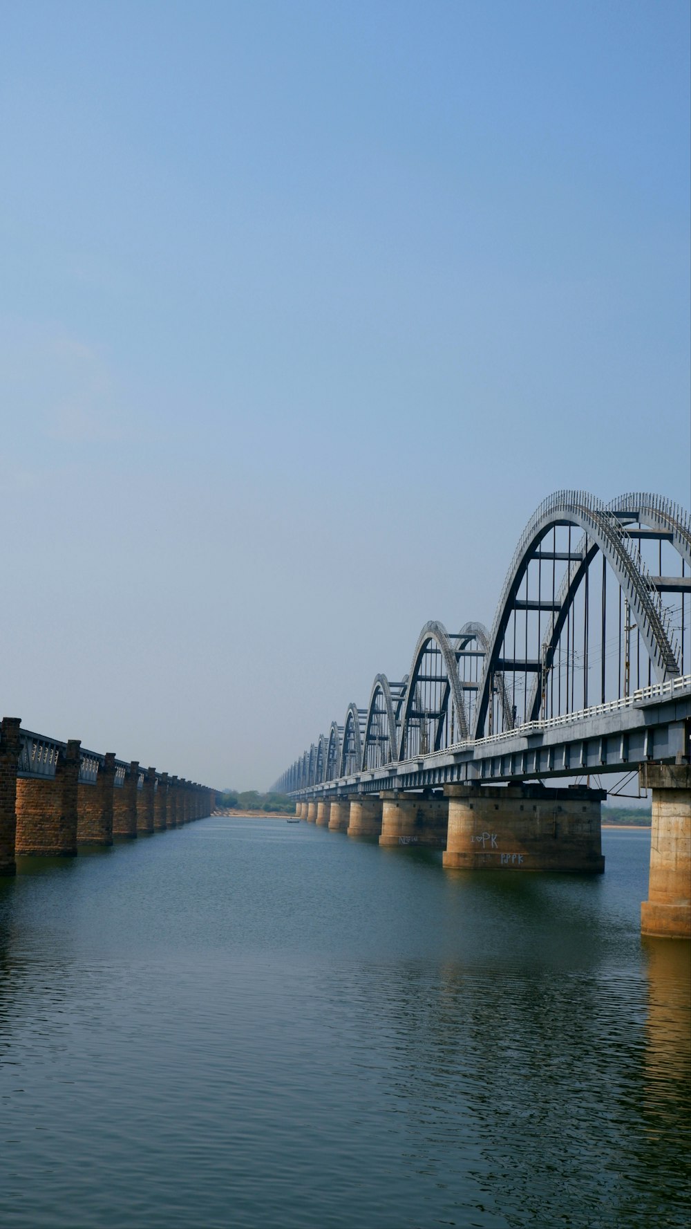 a long bridge over a large body of water