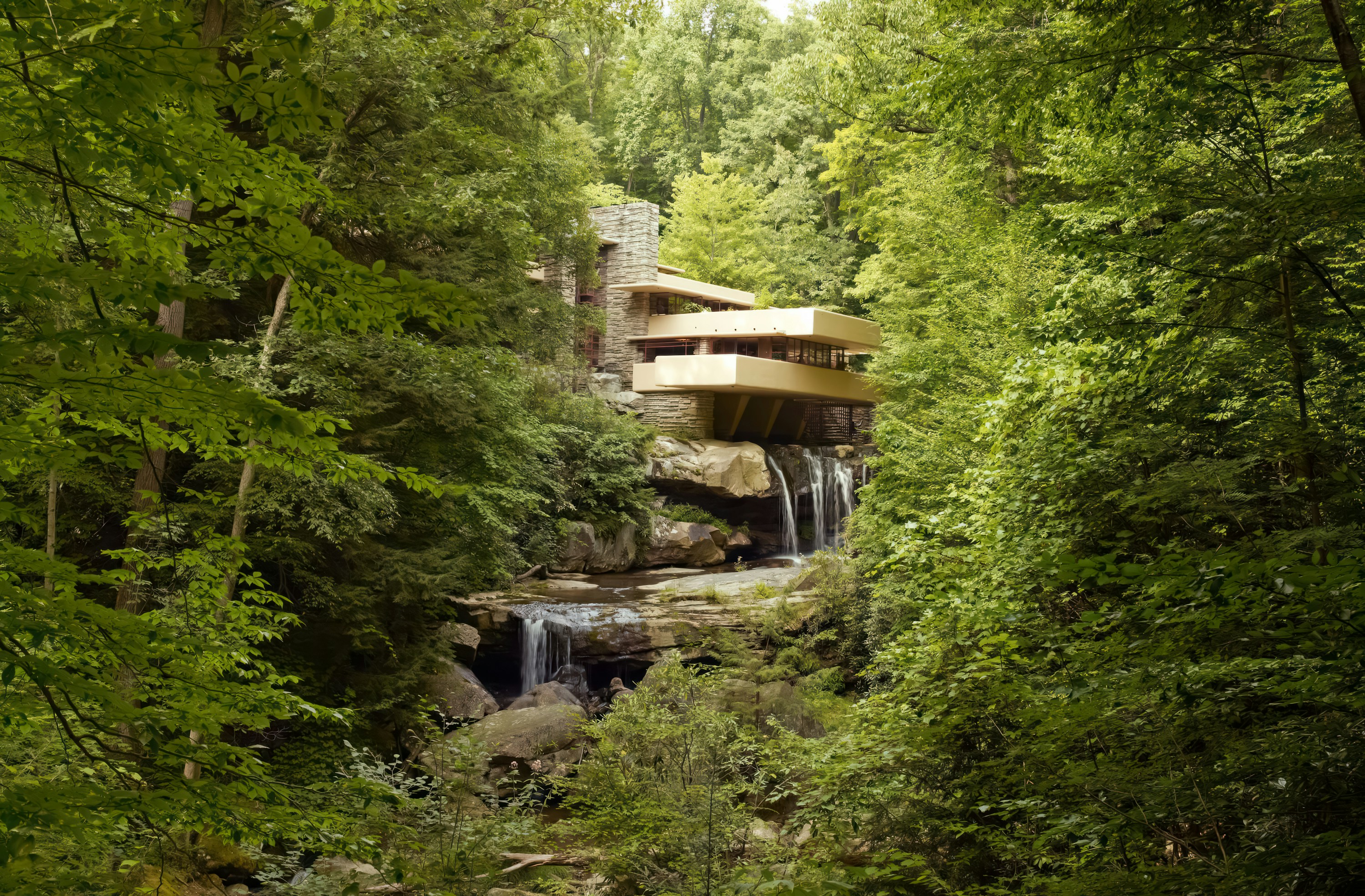 Frank Lloyd Wright houses at Fallingwater over the waterfall