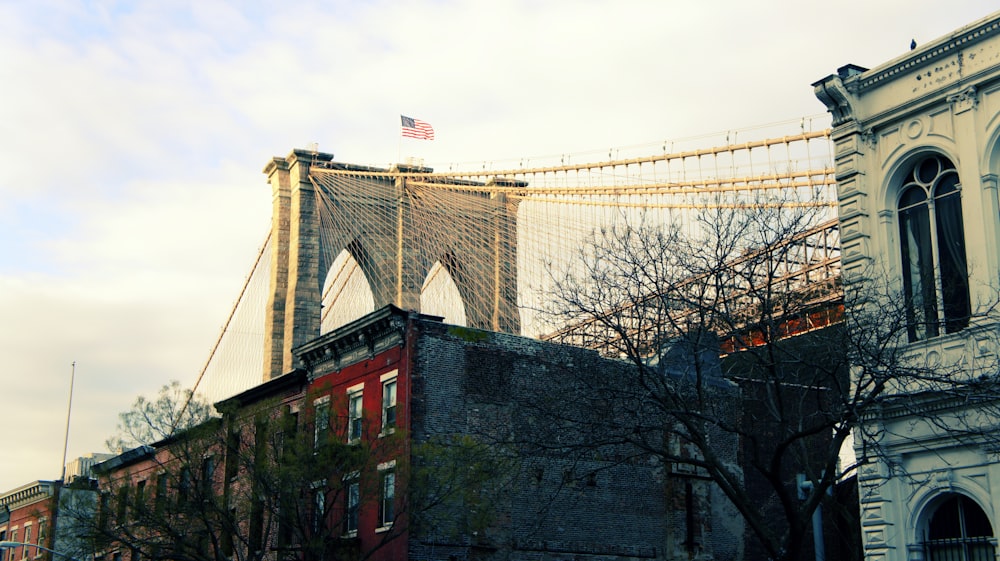 a view of the brooklyn bridge from across the street