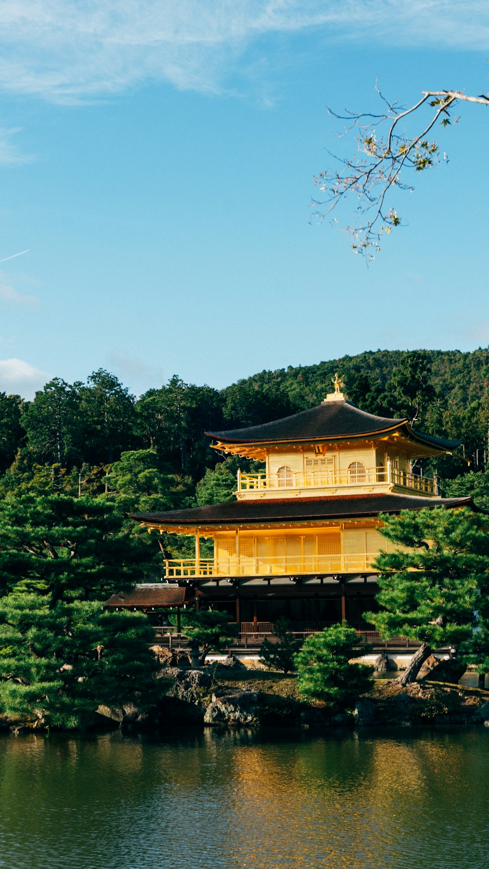 a large building sitting on top of a lush green hillside