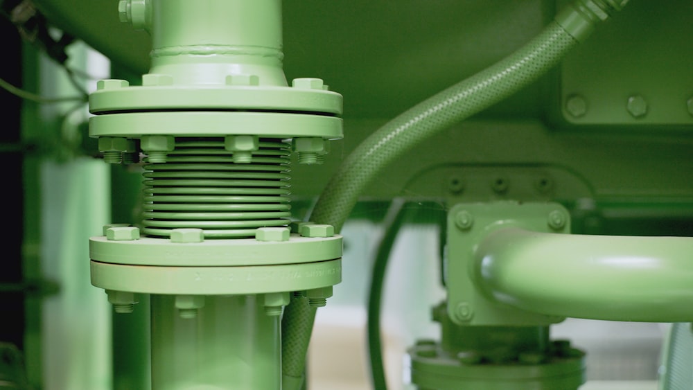 a close up view of a green machine