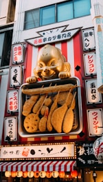 a street sign with a bunch of food on it