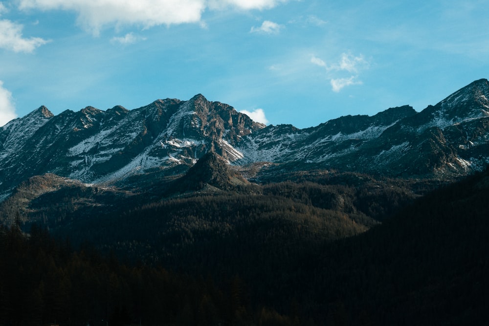 a view of a mountain range with snow on it