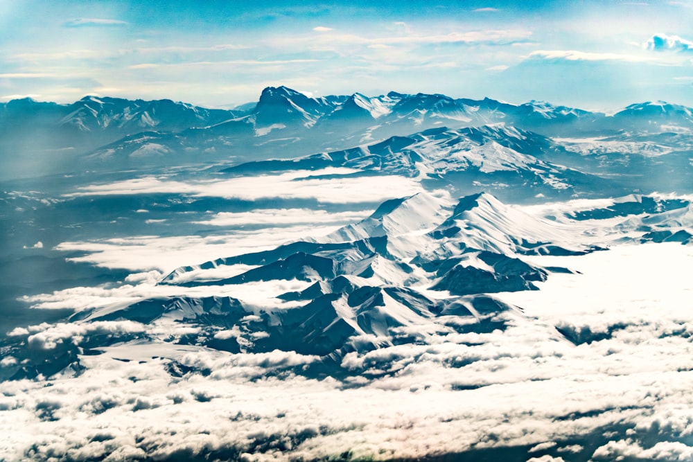 a view of a mountain range from an airplane