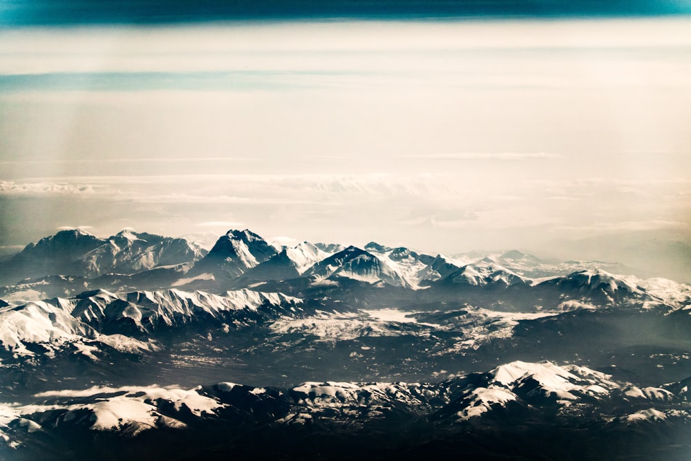 a view of a mountain range from an airplane