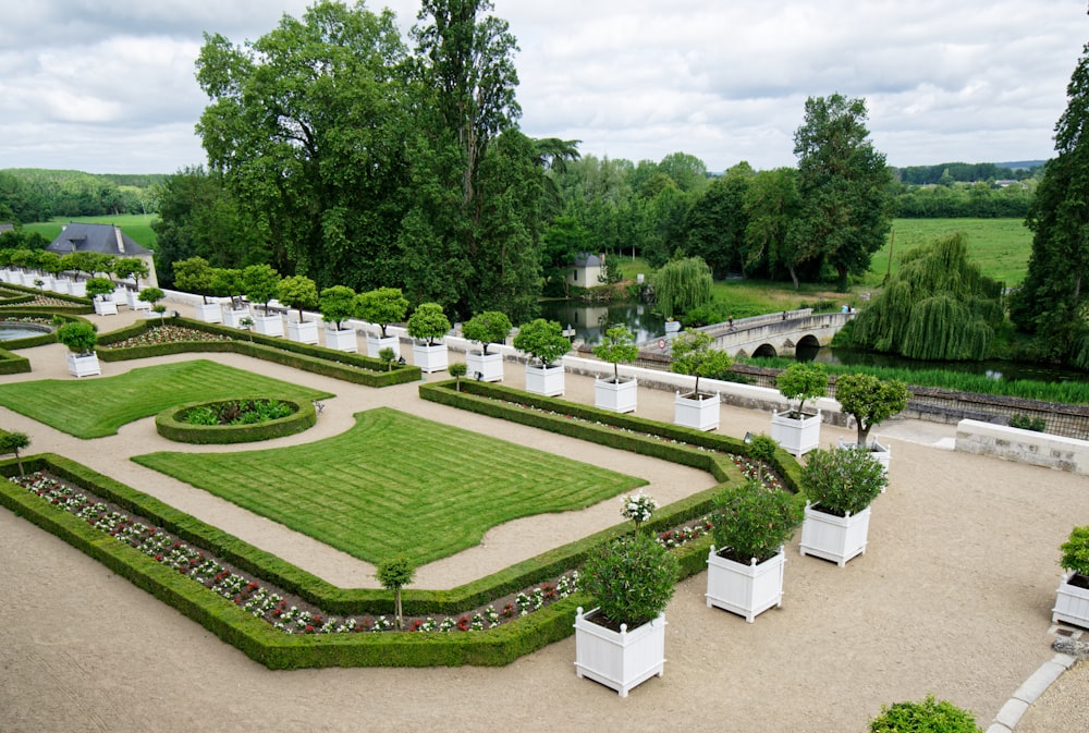 a formal garden with a formal lawn