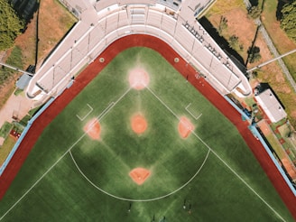 an aerial view of a baseball field and a baseball field