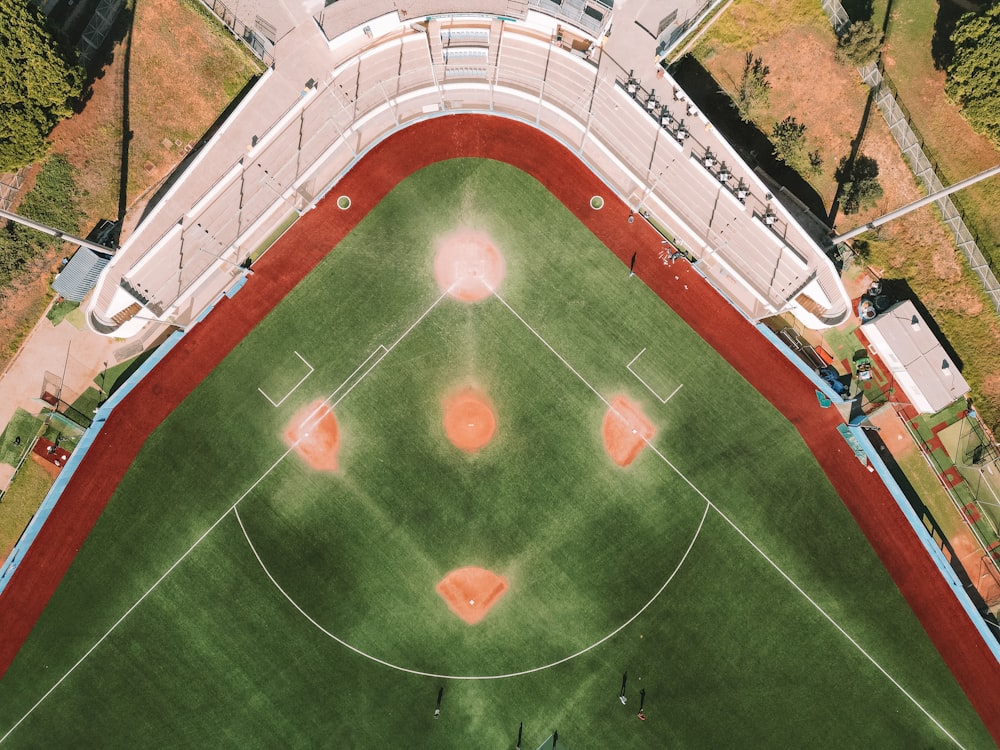 an aerial view of a baseball field and a baseball field