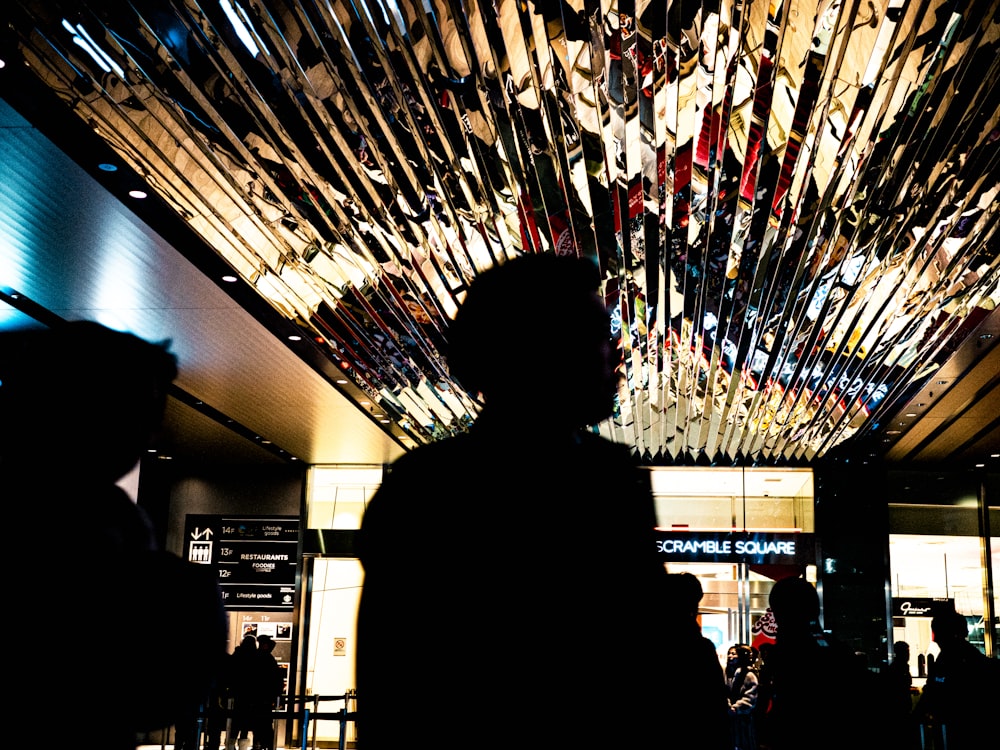 a silhouette of a person standing in front of a building