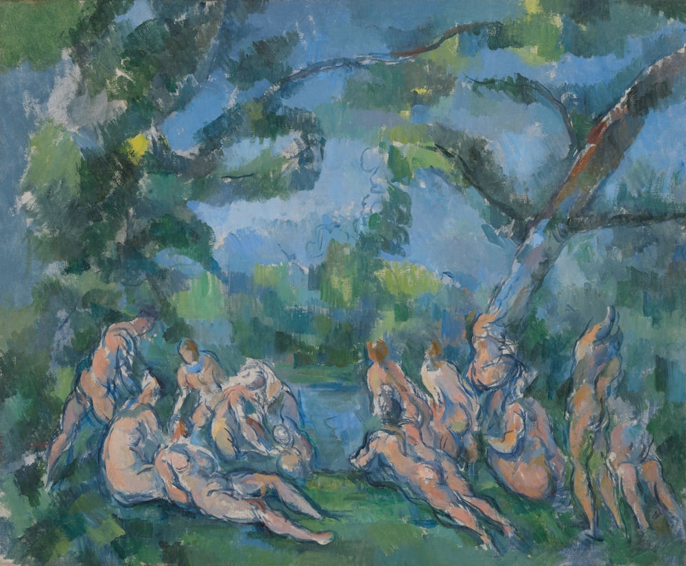 a painting of a group of naked people in a forest